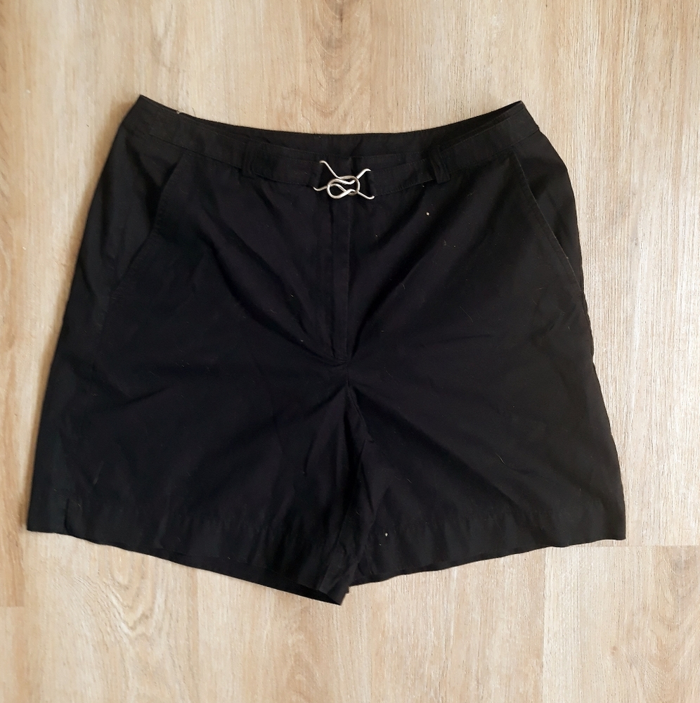 Liz Sport Black Cotton Shorts with Faux Belt - Size 12
